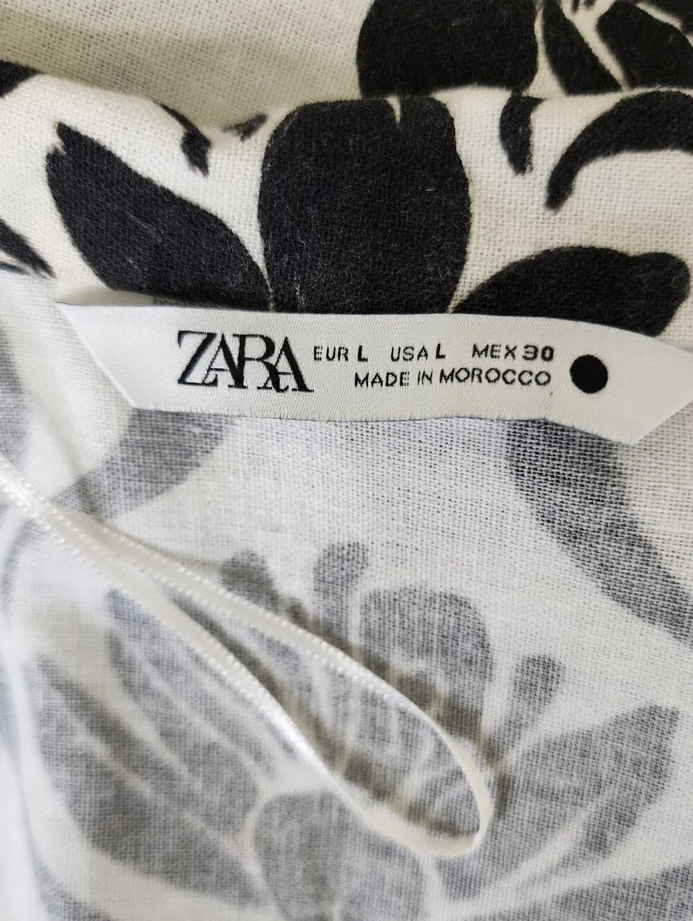 Zara Cream & Black Floral Linen Blend Button-Front Fit-and-Flare Dress Large - Picture 14 of 16